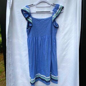 Sail to Sable Sundress Size XL Cornflower blue with green navy white trim